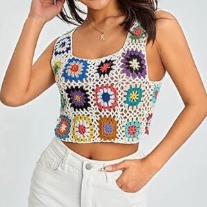 Colorful Flower Crochet Patchwork Women's Tank Top